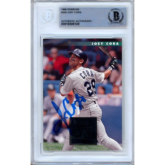 Baseballs- Autographed- Joey Cora Seattle Mariners Signed 1996 Donruss Baseball Card Beckett Authentic Auto Slab Front