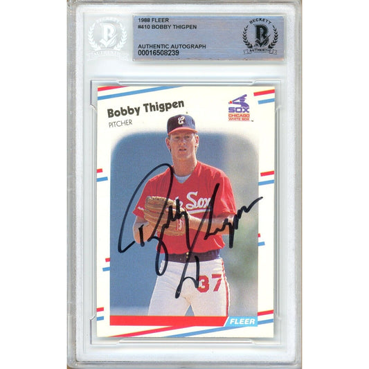 Baseballs- Autographed- Bobby Thigpen Chicago White Sox Signed 1988 Fleer Baseball Card Beckett Authentic Auto Slab Front