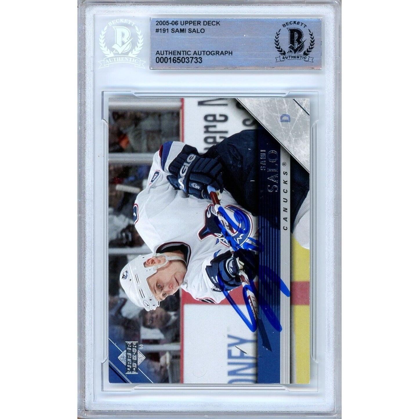 Hockey- Autographed- Sami Salo Vancouver Canucks Signed 2005-06 Upper Deck Trading Card Beckett Authenticated Auto Slab Front