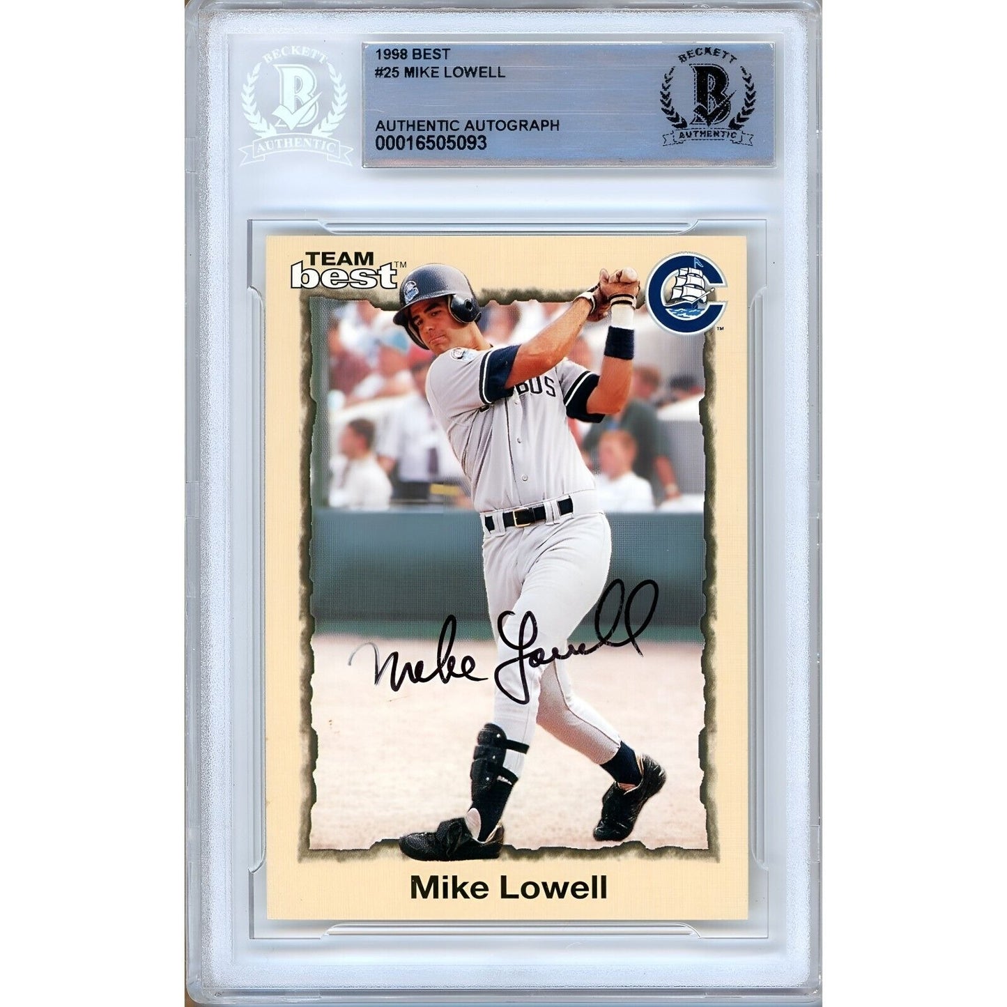 Baseballs- Autographed- Mike Lowell Florida Marlins Signed 1998 Team Best Rookie Baseball Card Beckett Authentic Auto Slab Front