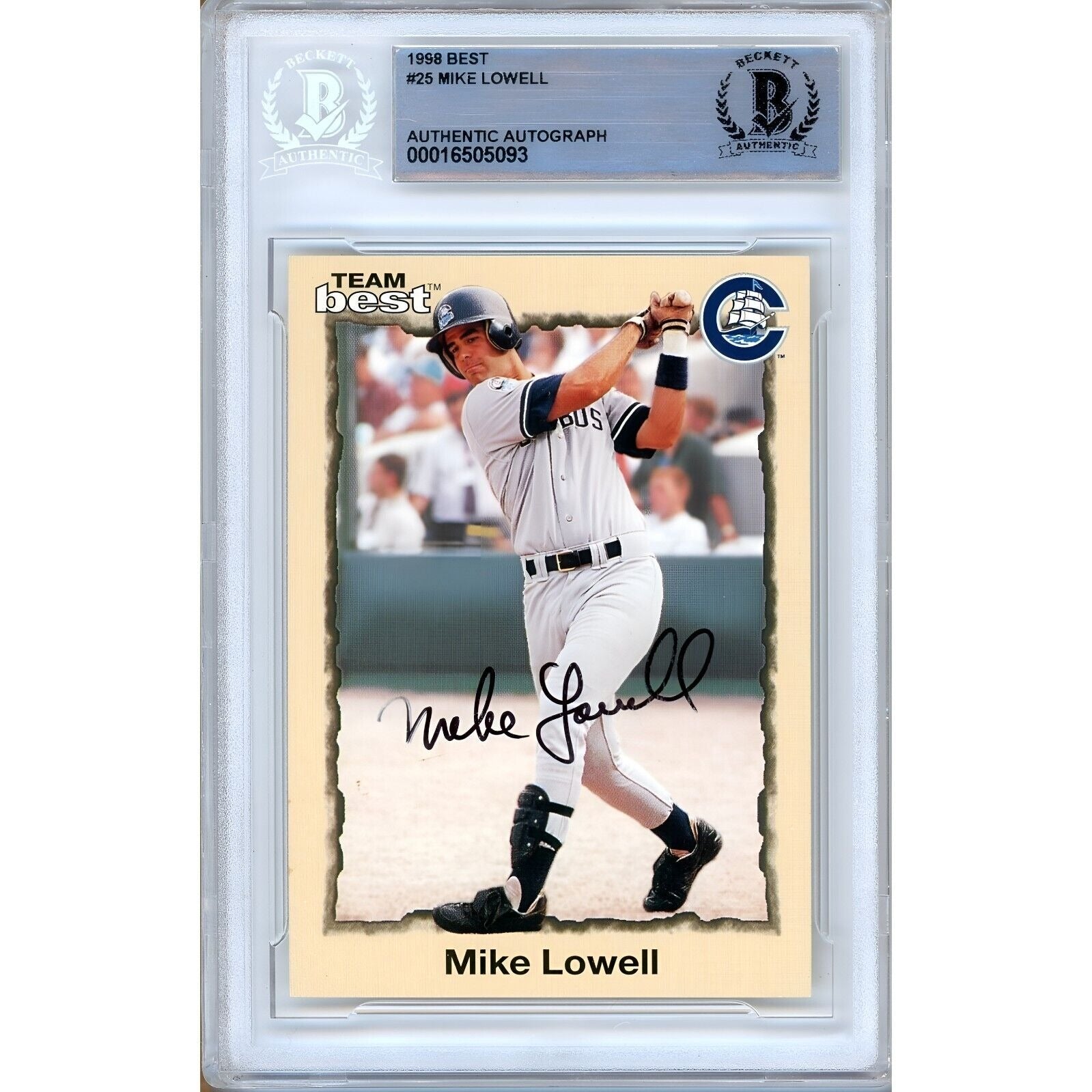 Mike Lowell New York Yankees autographed trading card – full view – Beckett COA