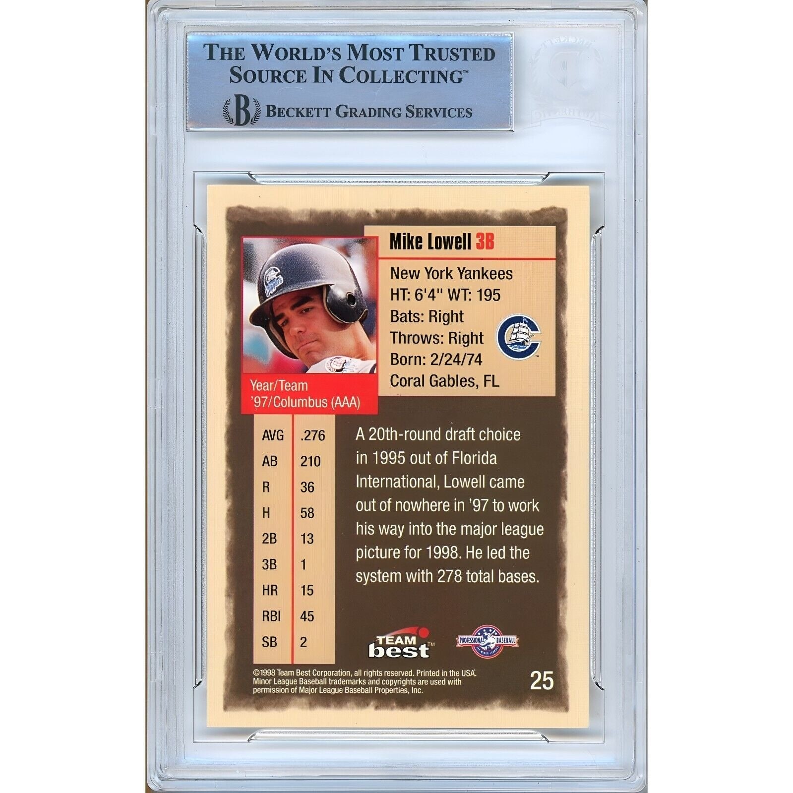 Mike Lowell New York Yankees signed trading card – signature close-up – Beckett COA
