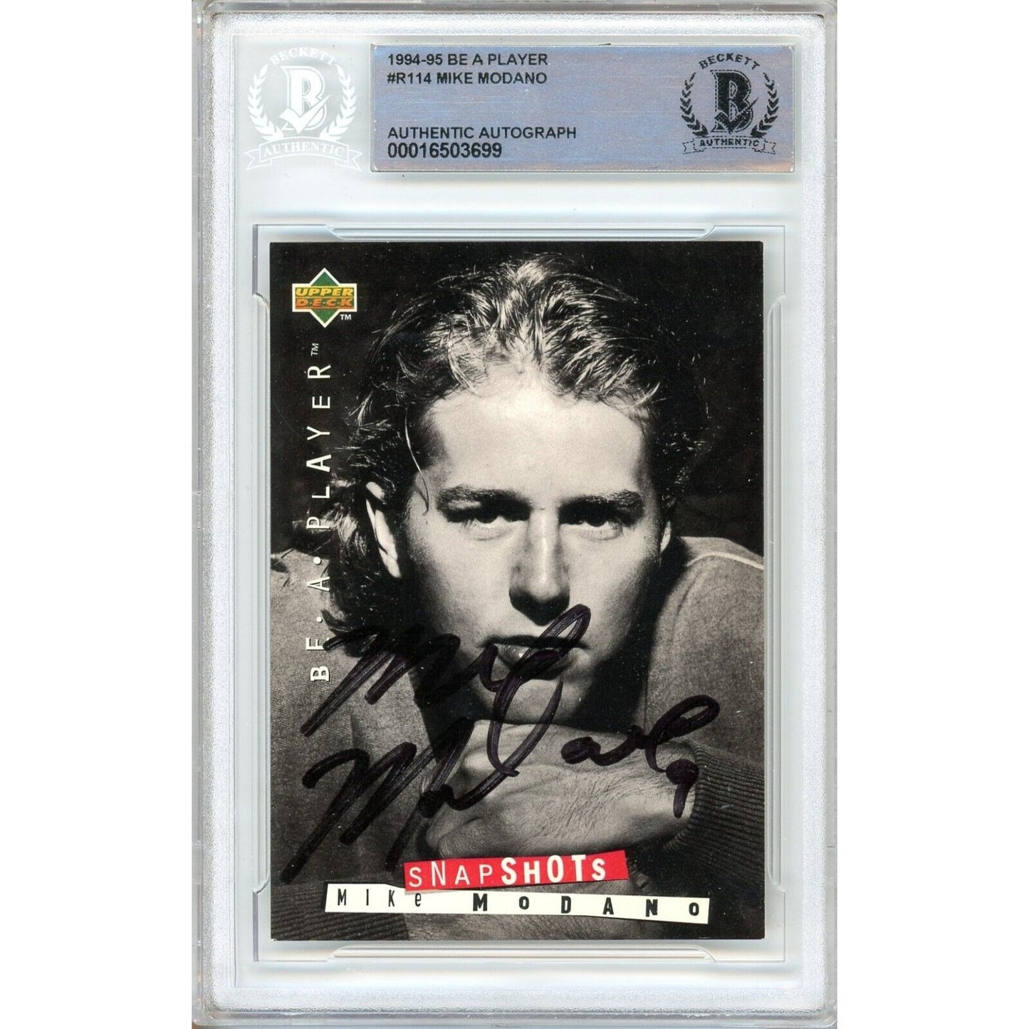 Hockey- Autographed- Mike Modano Dallas Stars Signed 1994-95 Upper Deck Be A Player Hockey Card Beckett Authentic Auto Slab Front