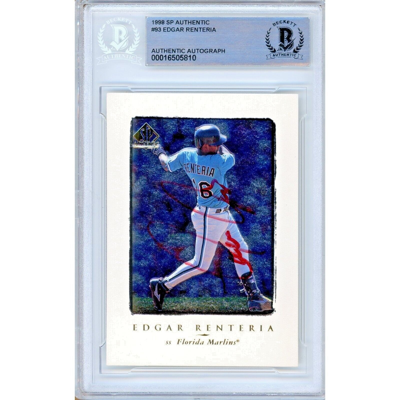 1998 Upper Deck #93 Edgar Renteria Miami Marlins Autographed Trading Card – Beckett BAS