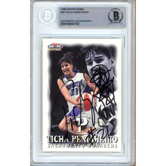 Basketballs- Autographed-  Ticha Penicheiro Sacramento Monarchs Signed 1999 Hoops WNBA Trading Card Beckett Authentic Auto Slab Front