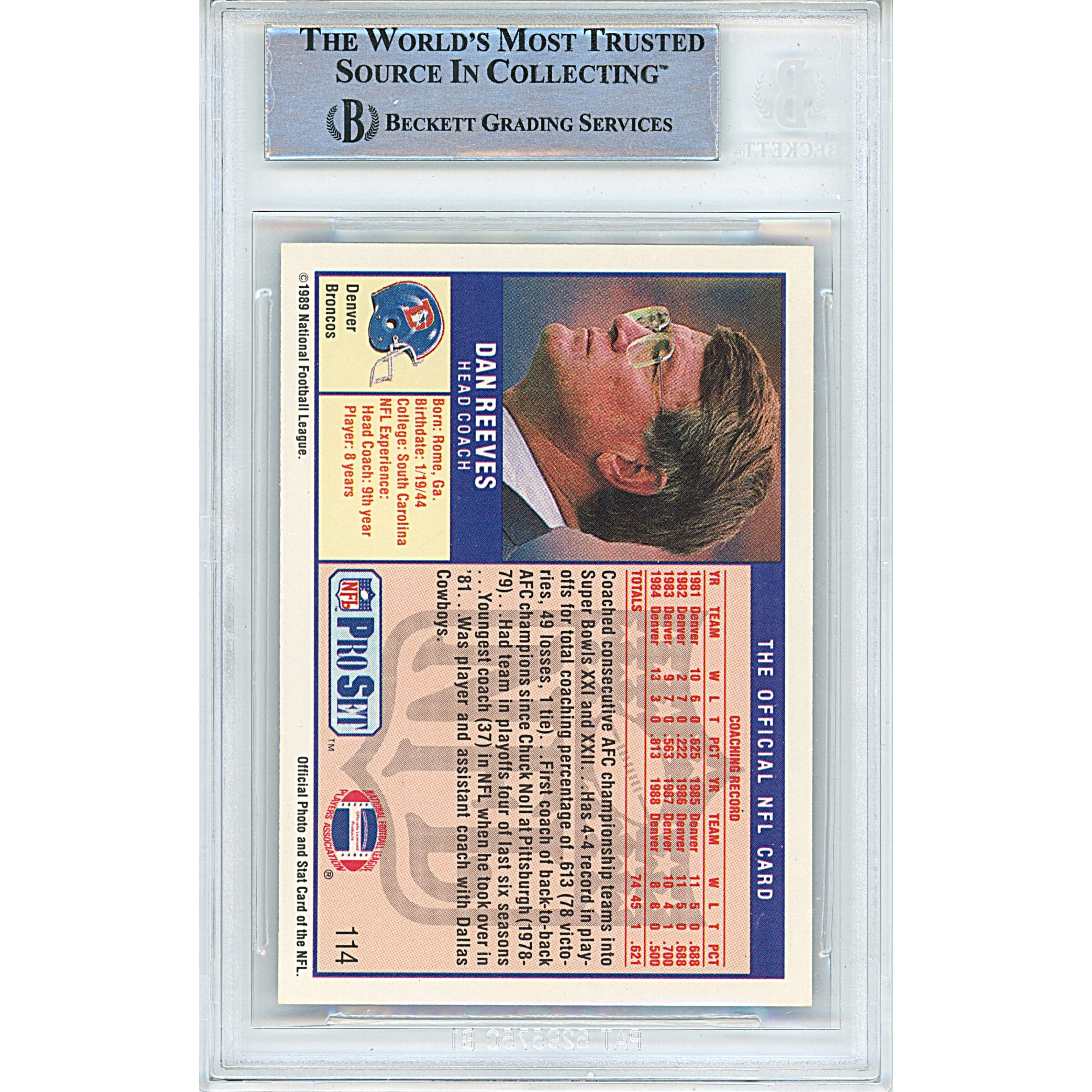 Dan Reeves Pro Set Autograph Trading Card Beckett BGS