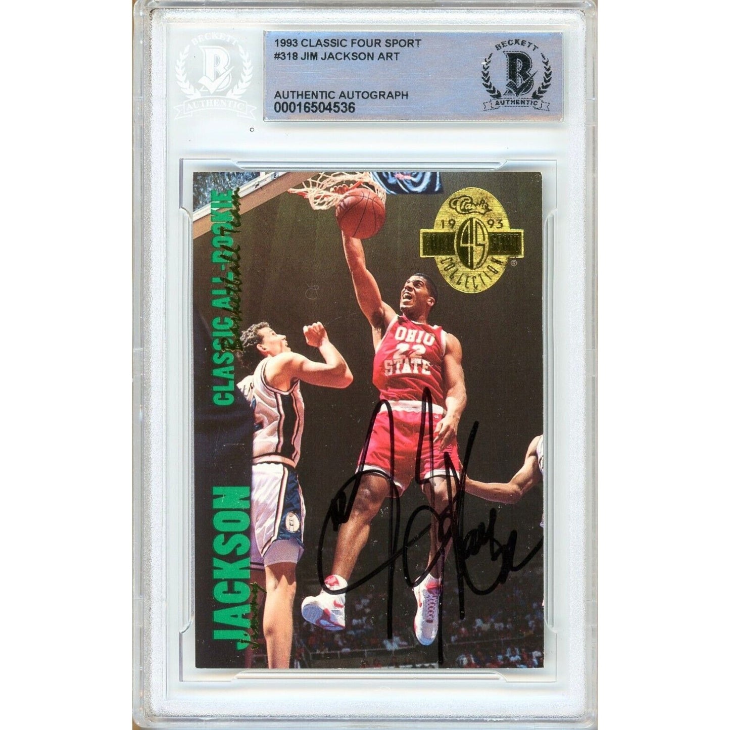 Basketballs- Autographed- Jim Jackson Ohio State Buckeyes Signed 1993 Classic 4 Sport Basketball Card Beckett Authentic Auto Slab Front