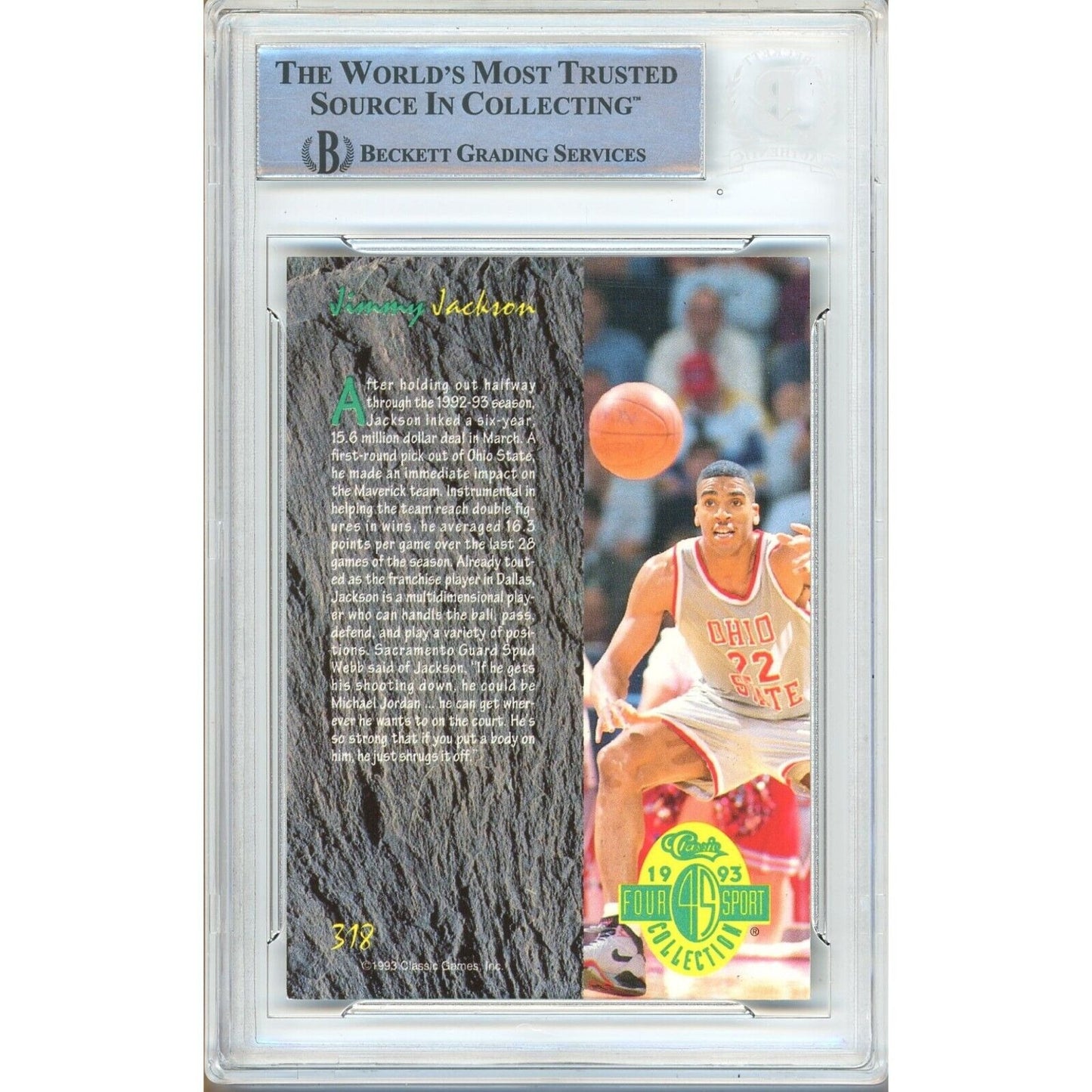 Basketballs- Autographed- Jim Jackson Ohio State Buckeyes Signed 1993 Classic 4 Sport Basketball Card Beckett Authentic Auto Slab Back