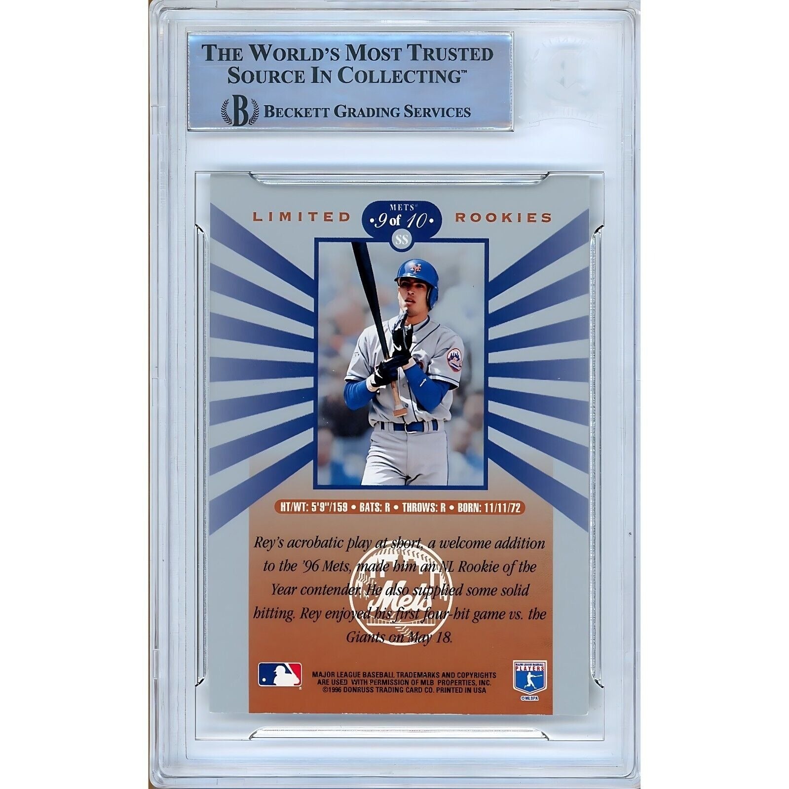Rey Ordonez New York Mets signed trading card – signature close-up – Beckett COA