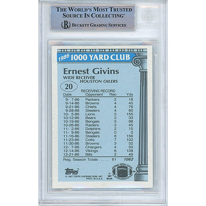 Footballs- Autographed- Ernest Givins Houston Oilers Signed 1987 Topps 1000 Yard Club Football Card Beckett Authentic Auto Slab Back