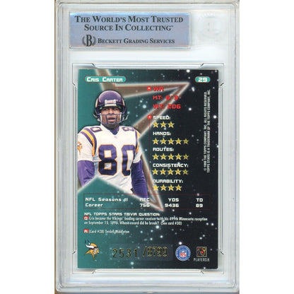 Footballs- Autographed- Cris Carter Minnesota Vikings Signed 1996 Topps Stars Football Card Beckett Authentic Auto Slab Back