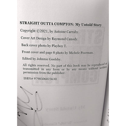 Music- Autographed- DJ Yella of NWA Signed Straight Outta Compton My Untold Story Paperback Book Exact Proof Photo Beckett Authentication BA91056 Copyright Page