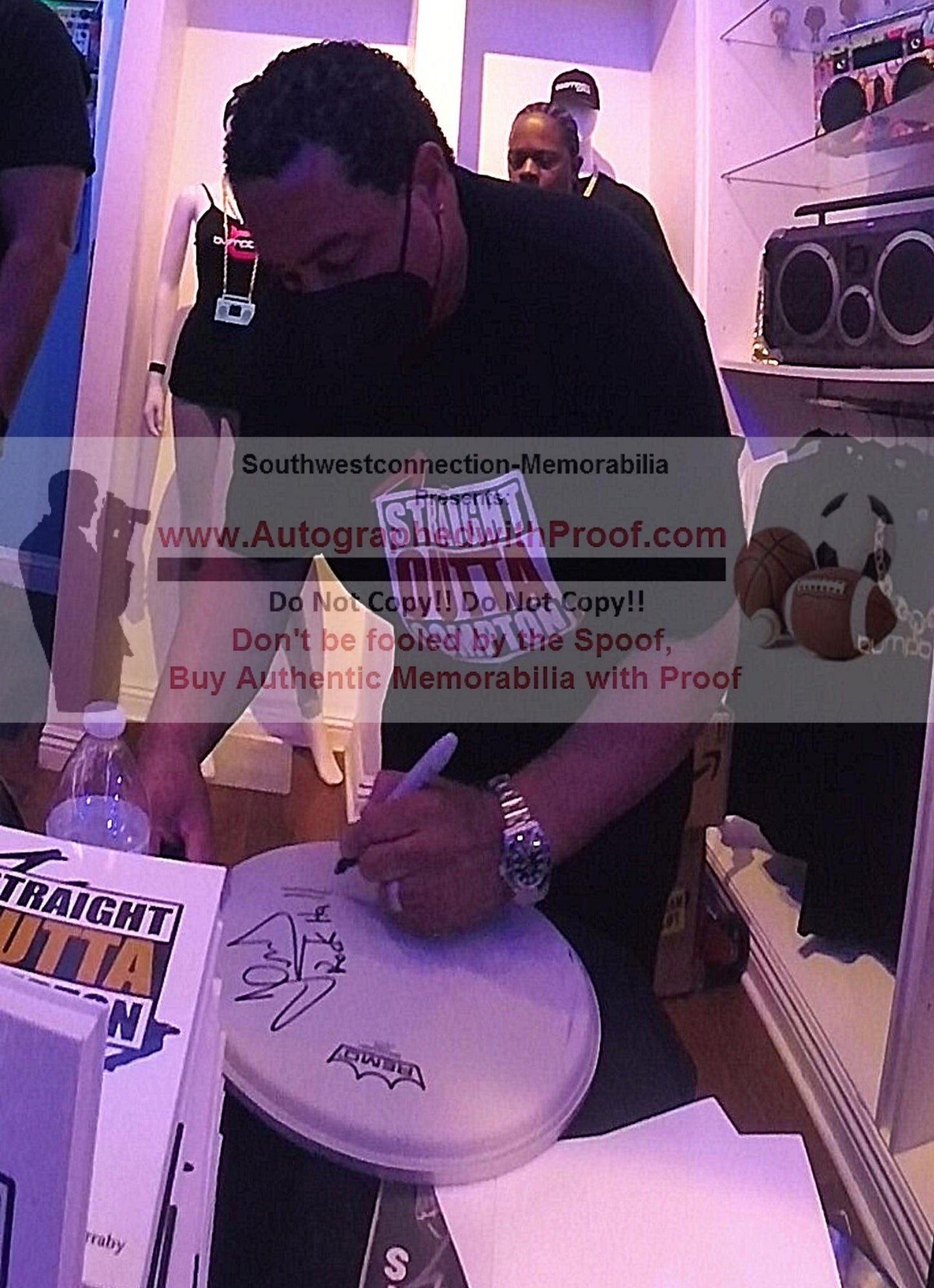 Music- Autographed- DJ Yella of NWA Signing Remo Drumhead with Rock Hall of Fame Inscription Beckett Authentic COA