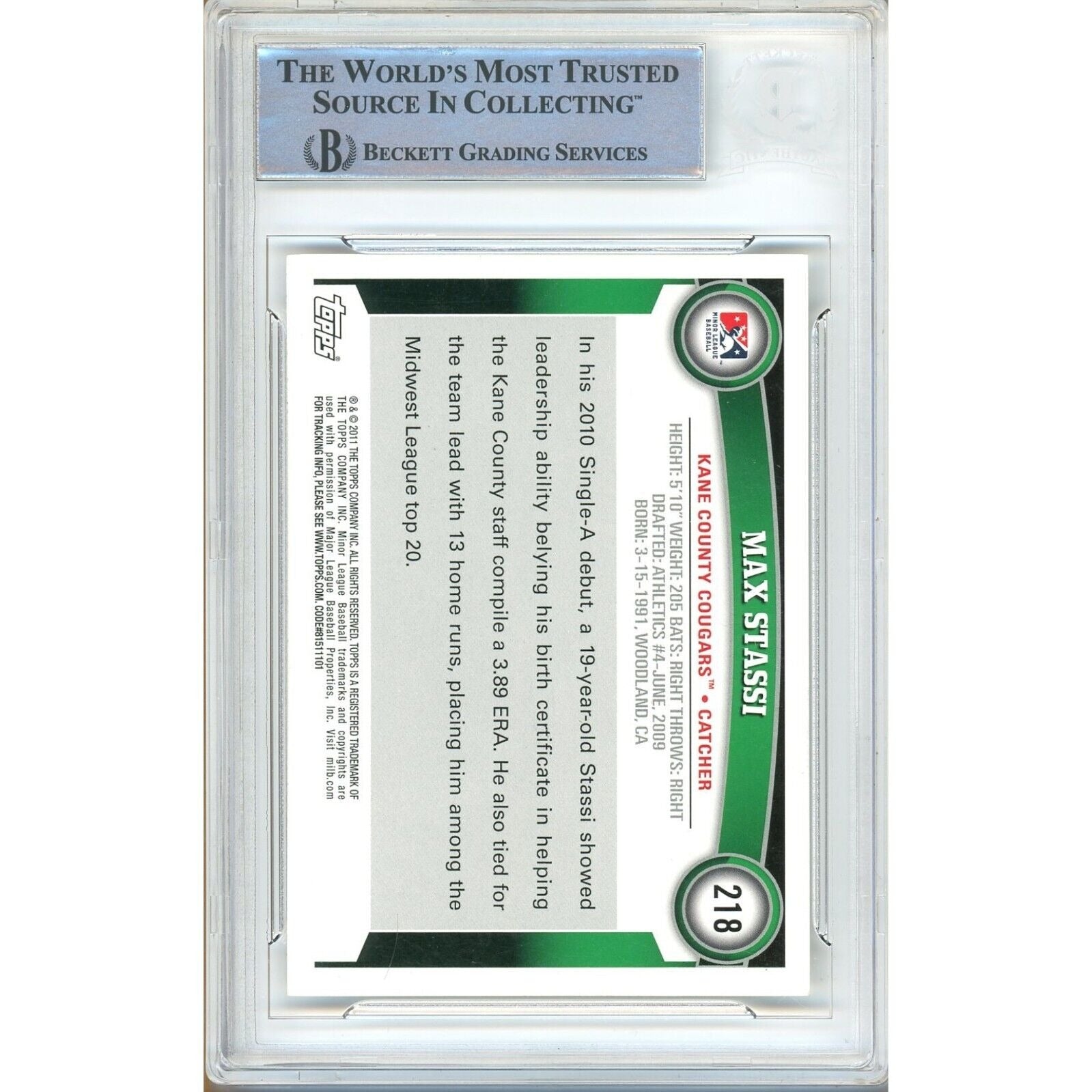 Max Stassi Houston Astros auto trading card – authentication sticker – Beckett COA