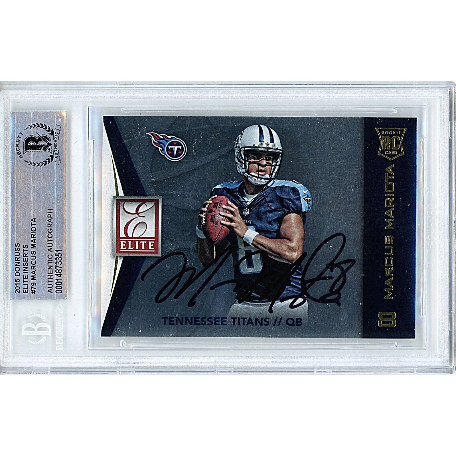 Marcus Mariota Tennessee Titans autographed trading card – full view – Beckett COA