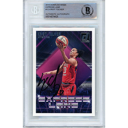 Basketballs- Autographed- Kristi Toliver Washington Mystics Signed 2019 Donruss WNBA Basketball Card Beckett Authentic Auto Slab Front