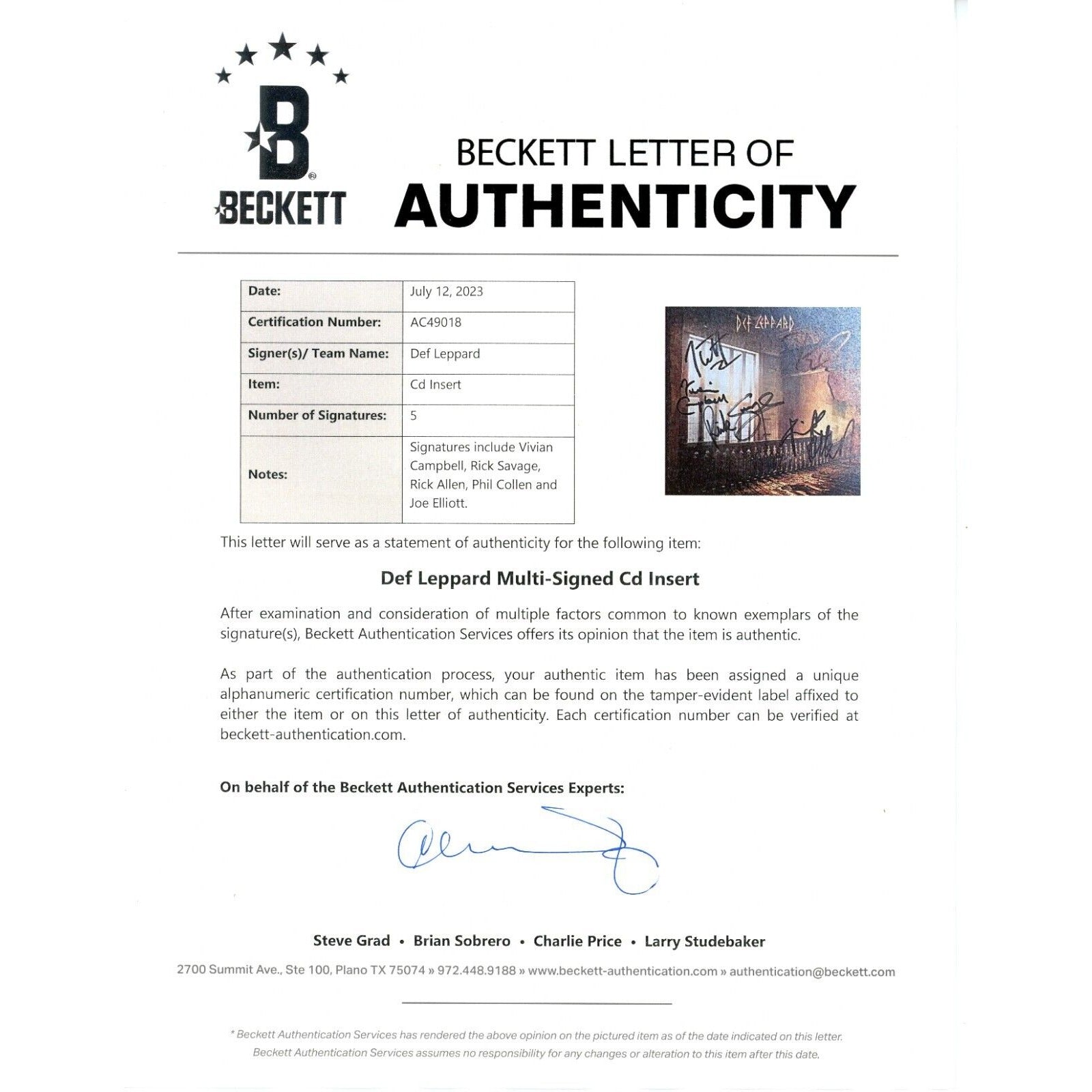 Def Leppard Autographed Album – Beckett BAS