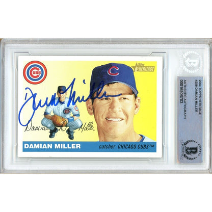 Baseballs- Autographed- Damian Miller Chicago Cubs Signed 2004 Topps Heritage Baseball Card Beckett Authentic Auto Slab Front