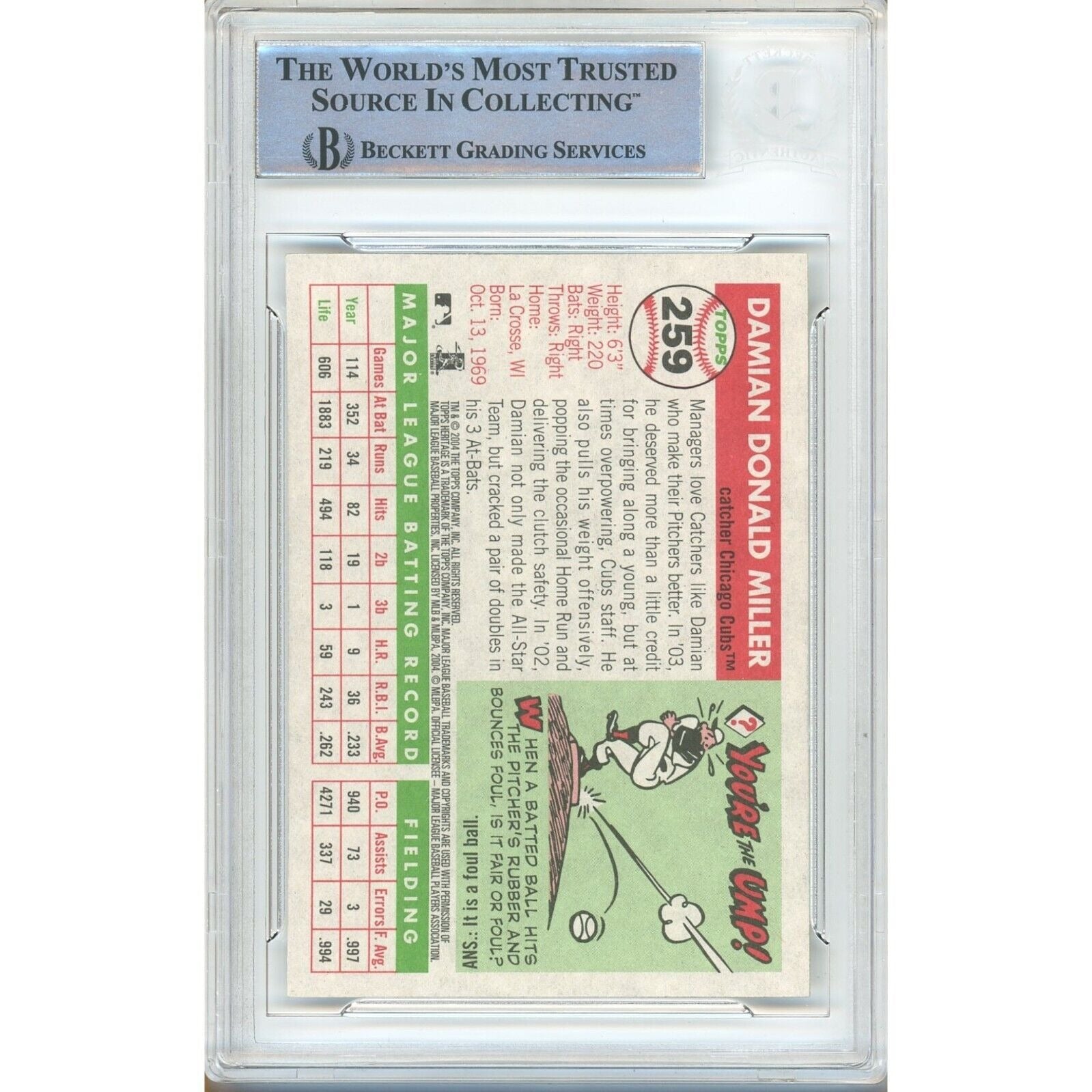 Damian Miller Chicago Cubs Autographed Auto Trading Card Beckett BAS