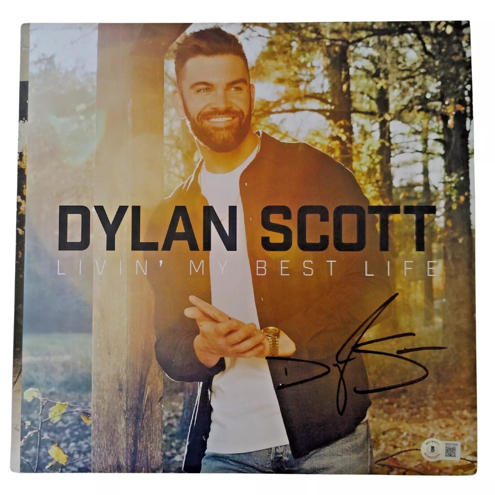 Dylan Scott signed microphone – signature close-up – Beckett COA