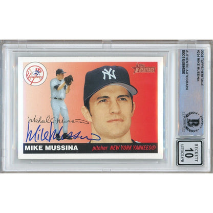 Baseballs- Autographed- Mike Mussina New York Yankees Signed 2004 Topps Heritage Baseball Card Beckett Authentic BGS Auto-10 Graded Slab Front