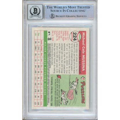 Baseballs- Autographed- Mike Mussina New York Yankees Signed 2004 Topps Heritage Baseball Card Beckett Authenticated BGS Auto-10 Graded Slab Back