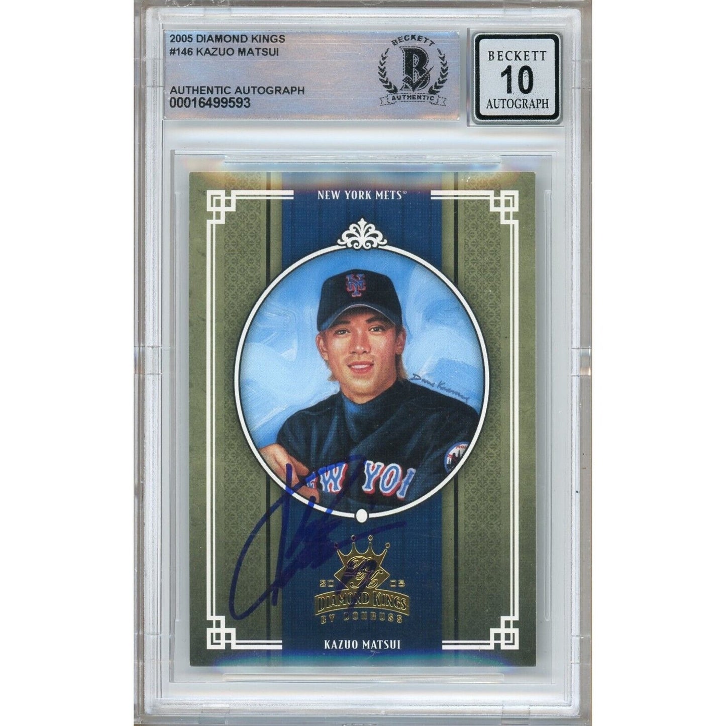 Baseballs- Autographed- Kazuo Matsui New York Mets Signed 2005 Donruss Diamond Kings Baseball Card Beckett Authentic BGS Auto-10 Graded Slab Front