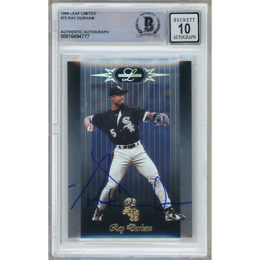 Baseballs- Autographed- Ray Durham Chicago White Sox Signed 1996 Leaf Limited Trading Card Beckett Authentic BGS Auto-10 Graded Slab Front