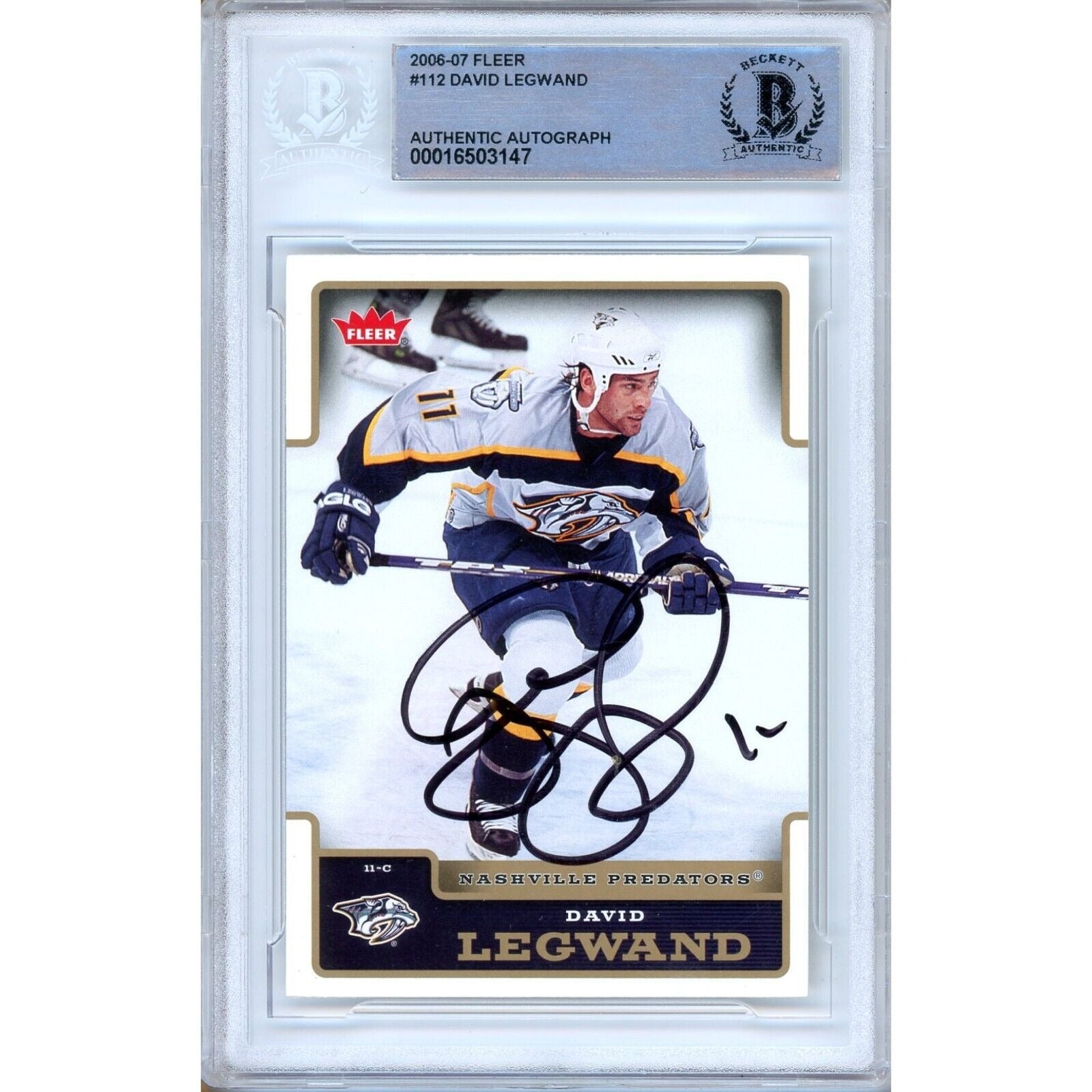 2006 Fleer # David Legwand Nashville Predators Autographed Trading Card – Beckett BAS