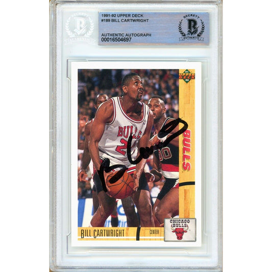 Basketballs- Autographed- Bill Cartwright Chicago Bulls Signed 1991-92 Upper Deck Basketball Card Beckett Authentic Auto Slab Front