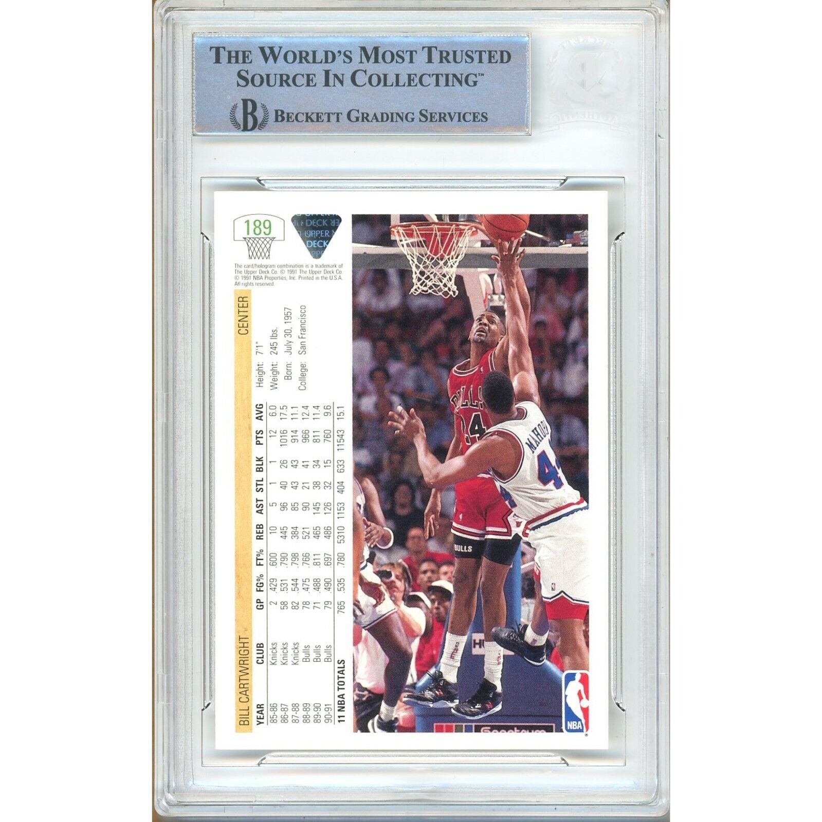 1991 Upper Deck #189 Bill Cartwright Chicago Bulls Signed Trading Card – Beckett BAS