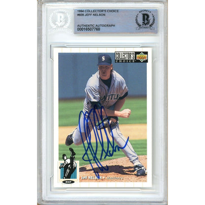 Baseballs- Autographed- Jeff Nelson Seattle Mariners Signed 1994 Upper Deck Collectors Choice Baseball Card Beckett Authentic Auto Slab Front