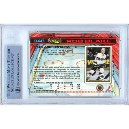 Hockey- Autographed- Rob Blake Los Angeles Kings Signed 1991-92 Stadium Club Trading Card Beckett Authentic Auto Slab Back