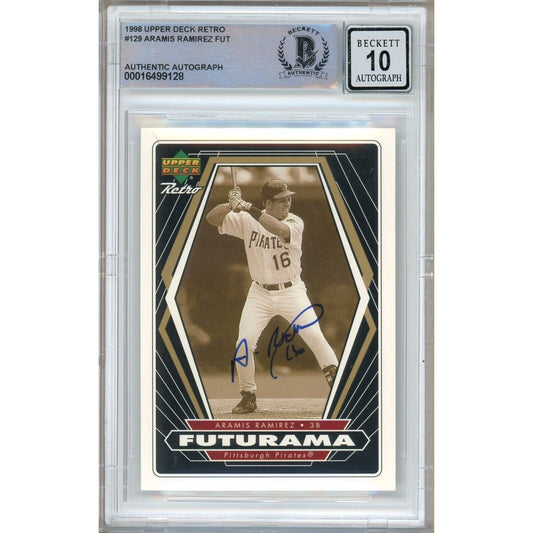 Baseballs- Autographed- Aramis Ramirez Pittsburgh Pirates Signed 1998 Upper Deck Futurama Baseball Card Beckett Authentic BGS Auto-10 Graded Slab Front