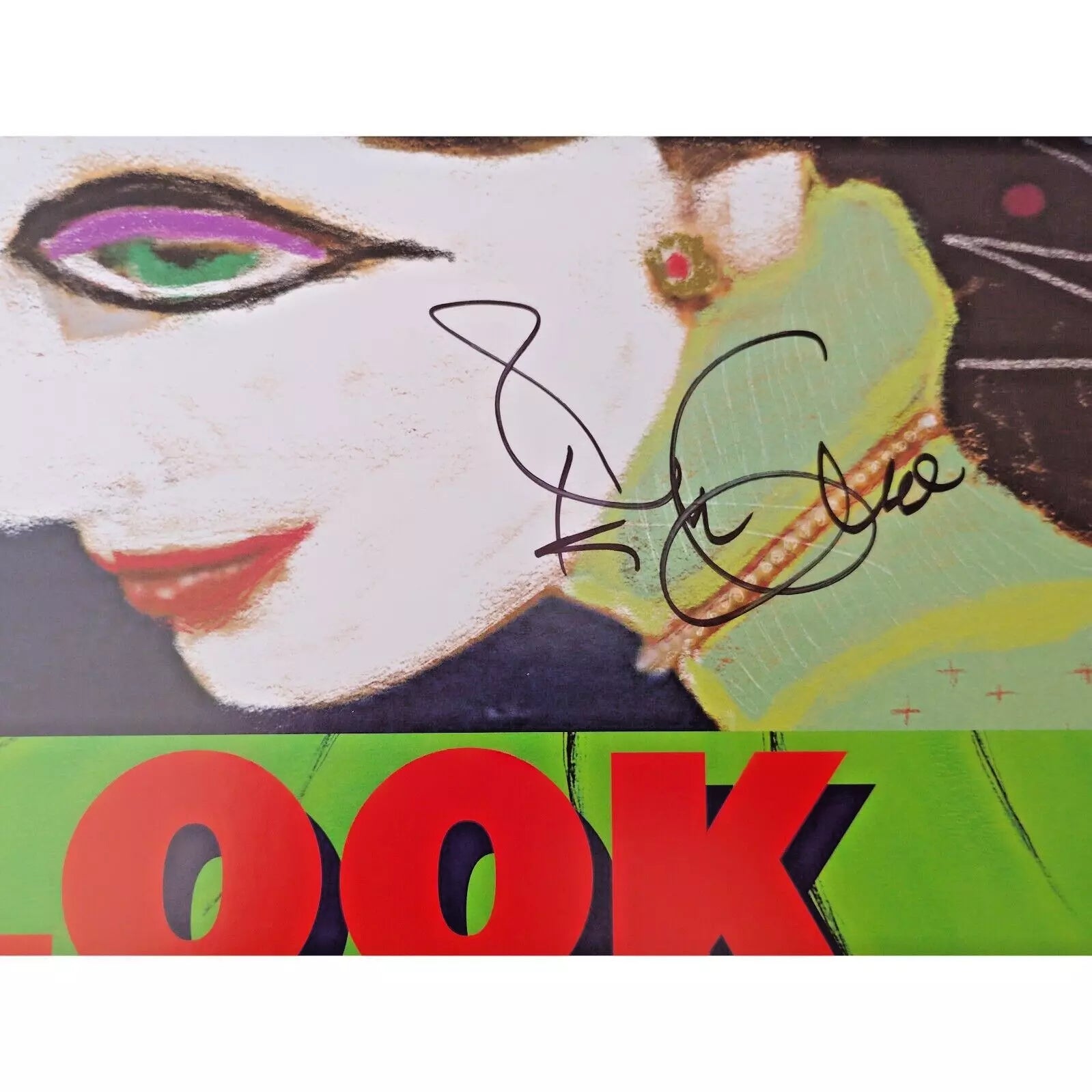 Elvis Costello signed microphone – signature close-up – Beckett COA
