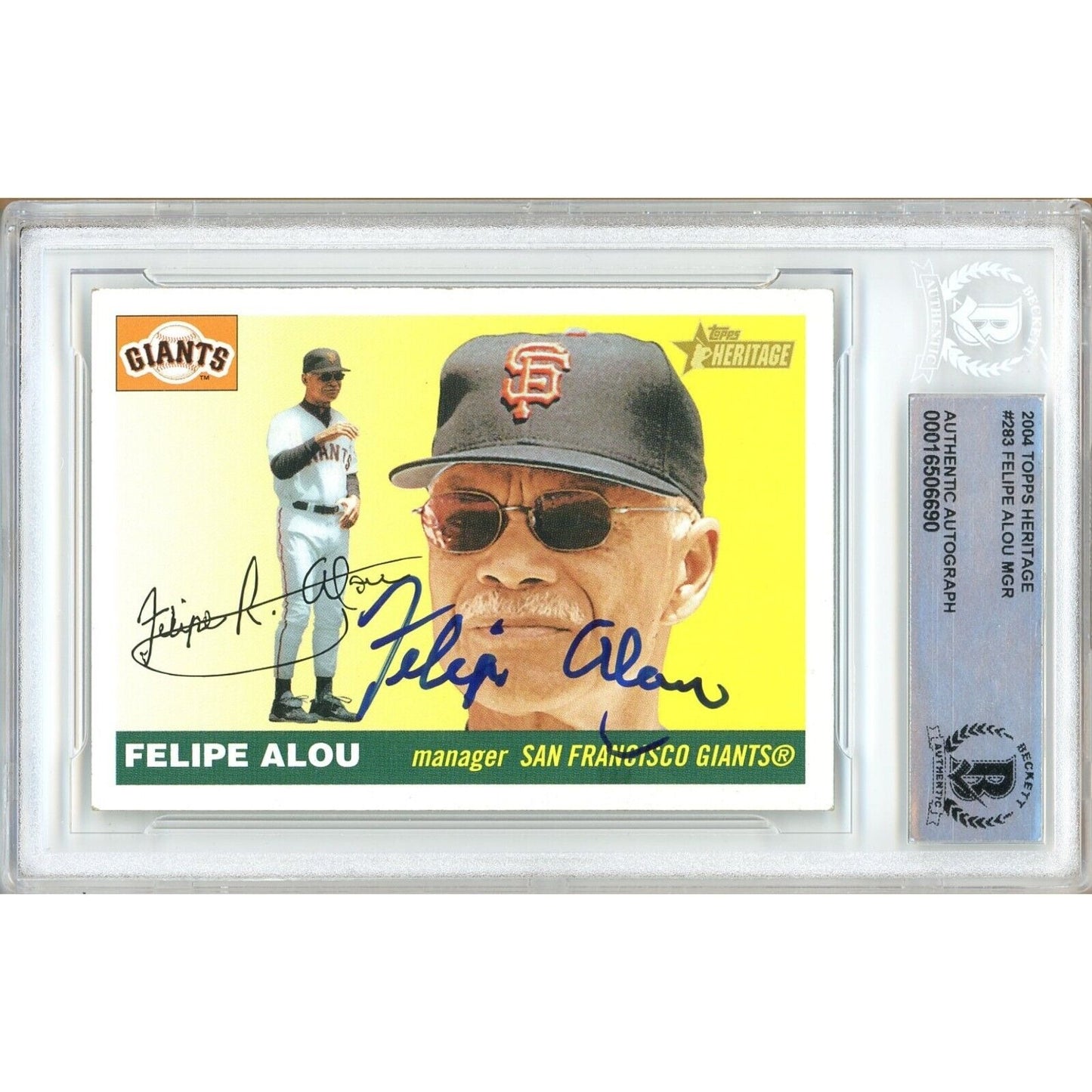 Baseballs- Autographed- Felipe Alou San Francisco Giants Signed 2004 Topps Heritage Baseball Card Beckett Authentic Auto Slab Front