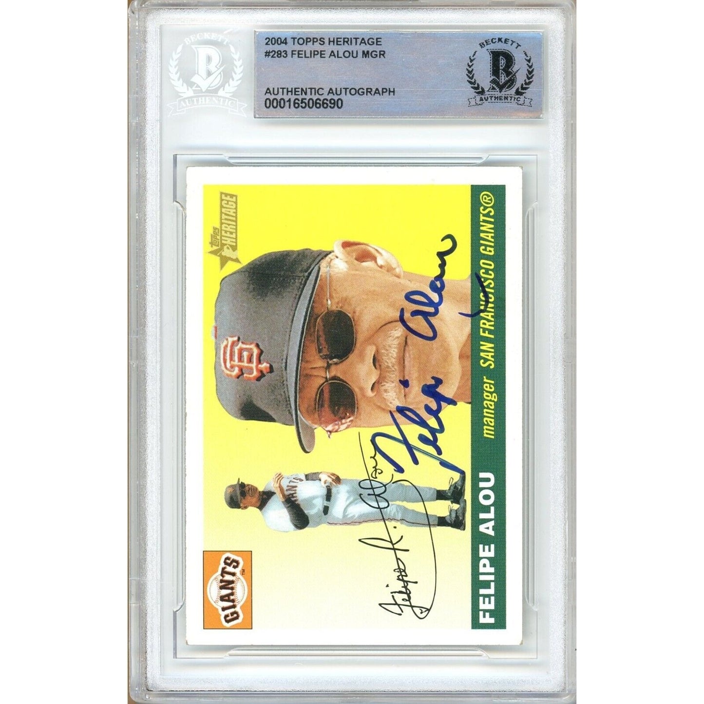 Baseballs- Autographed- Felipe Alou SF Giants Signed 2004 Topps Heritage Baseball Card Beckett Authentic Auto Slab Front