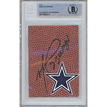 Footballs- Autographed- Marcus Spears Dallas Cowboys Signed Football Signature Cut Beckett Authentic Auto Slab Front