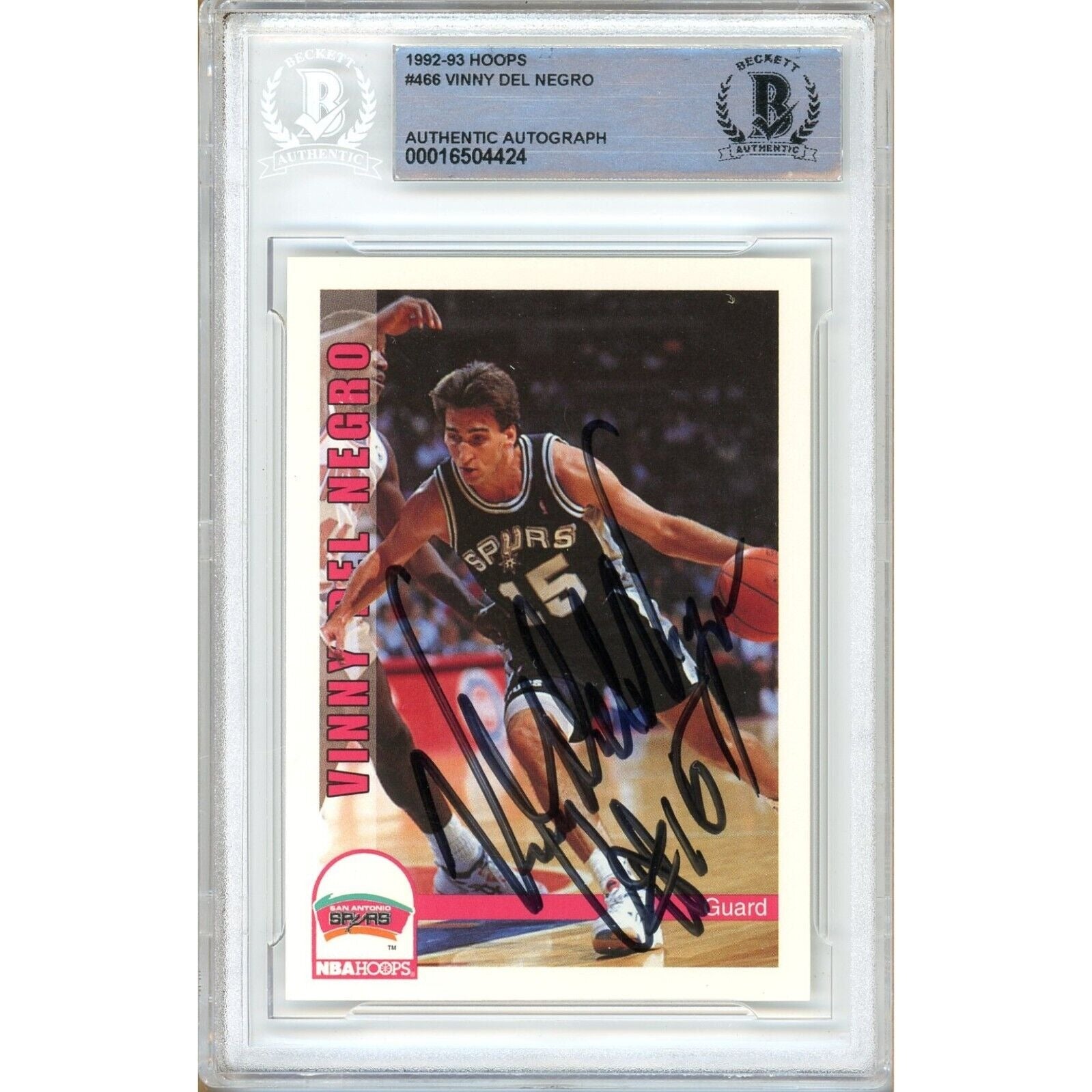 Vinny Del Negro San Antonio Spurs autographed trading card – full view – Beckett COA
