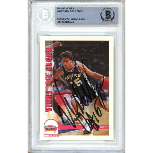 Basketballs- Autographed- Vinny Del Negro San Antonio Spurs Signed 1992-93 NBA Hoops Trading Card Beckett Authentic Auto Slab Front