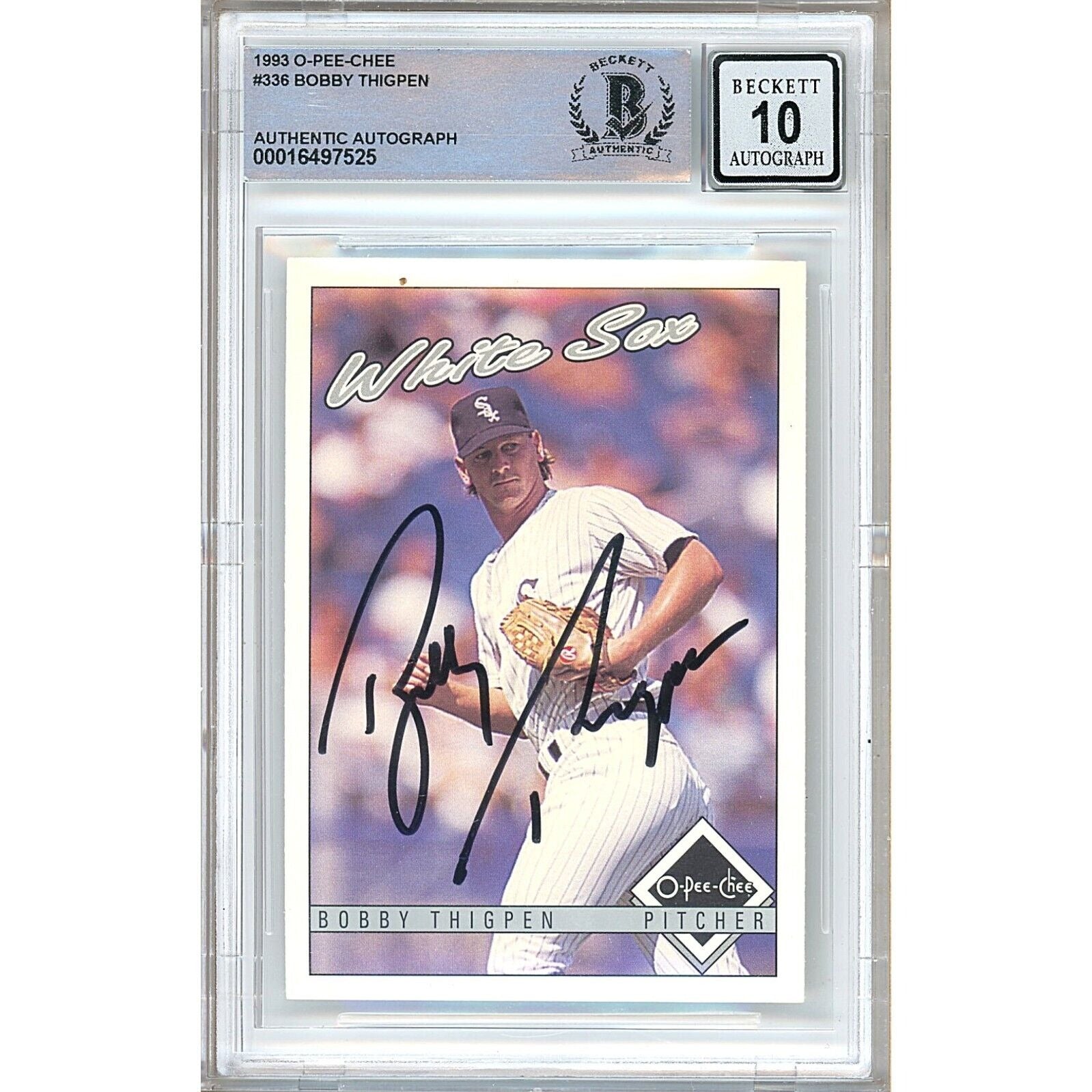 Baseballs- Autographed- Bobby Thigpen Chicago White Sox Signed 1993 O-Pee-Chee Baseball Card Beckett Authentic BGS Auto-10 Graded Slab Front