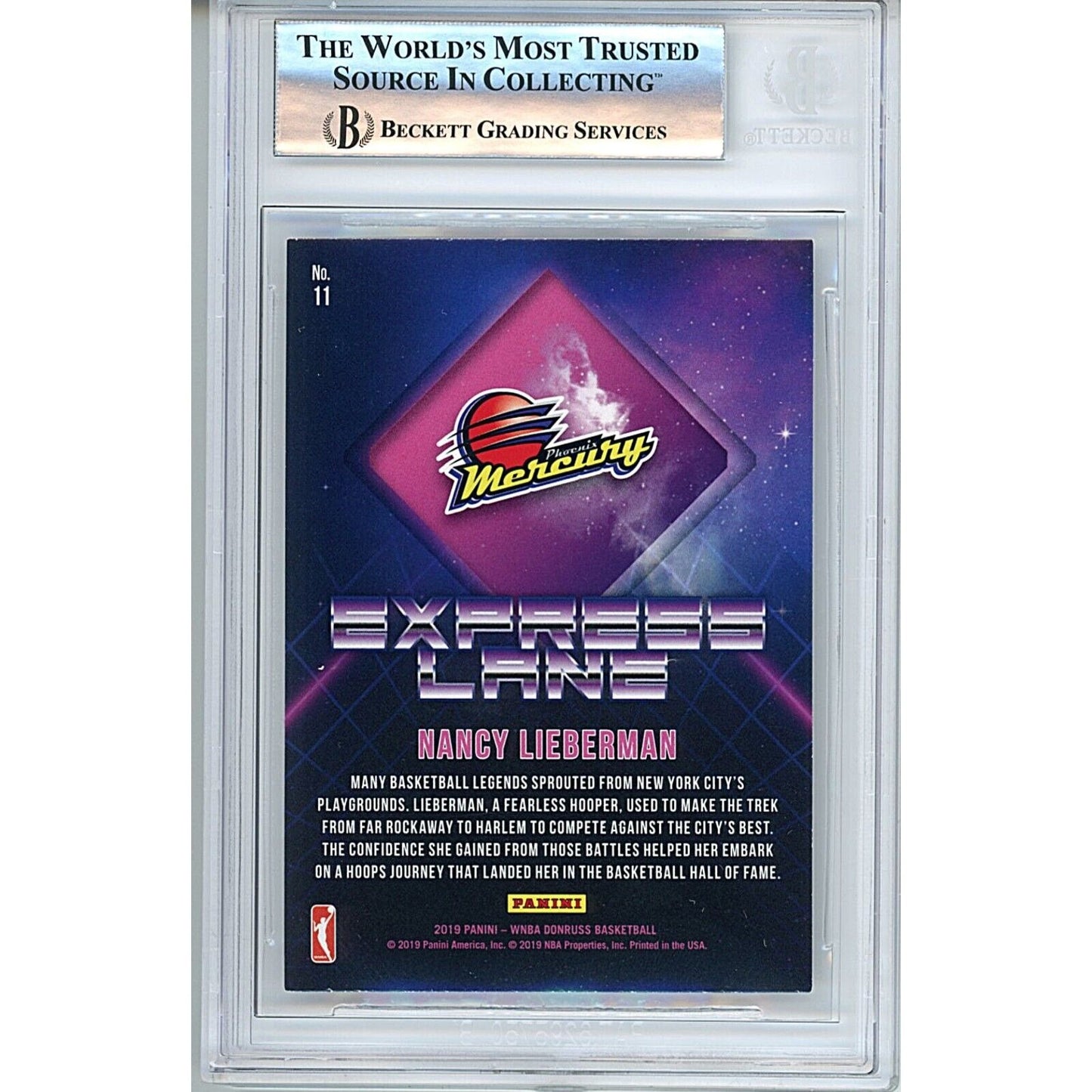 Basketballs- Autographed- Nancy Lieberman Phoenix Mercury Signed 2019 Donruss WNBA Basketball Card Beckett Authentic Auto Slab Back