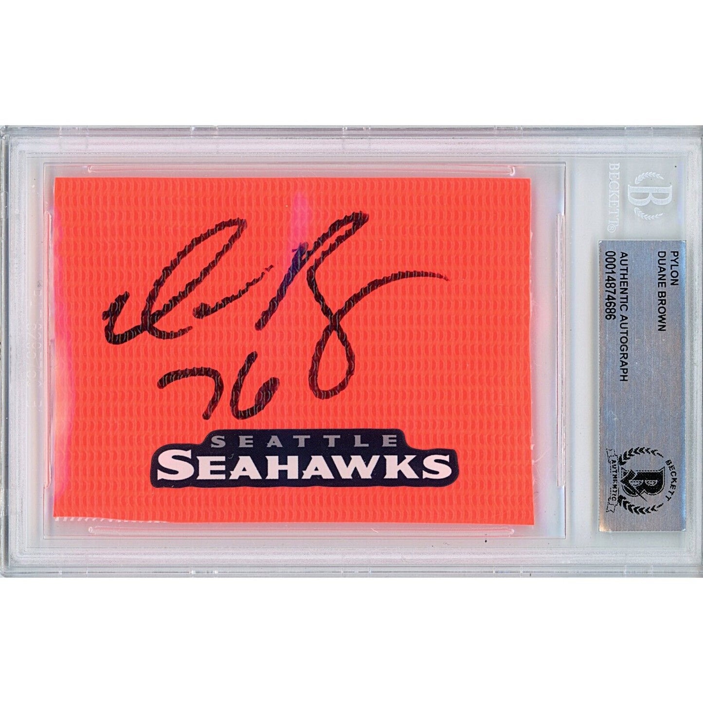 Footballs- Autographed- Duane Brown Seattle Seahawks Signed Football End Zone Pylon Auto Cut Beckett Authentic Slab Front