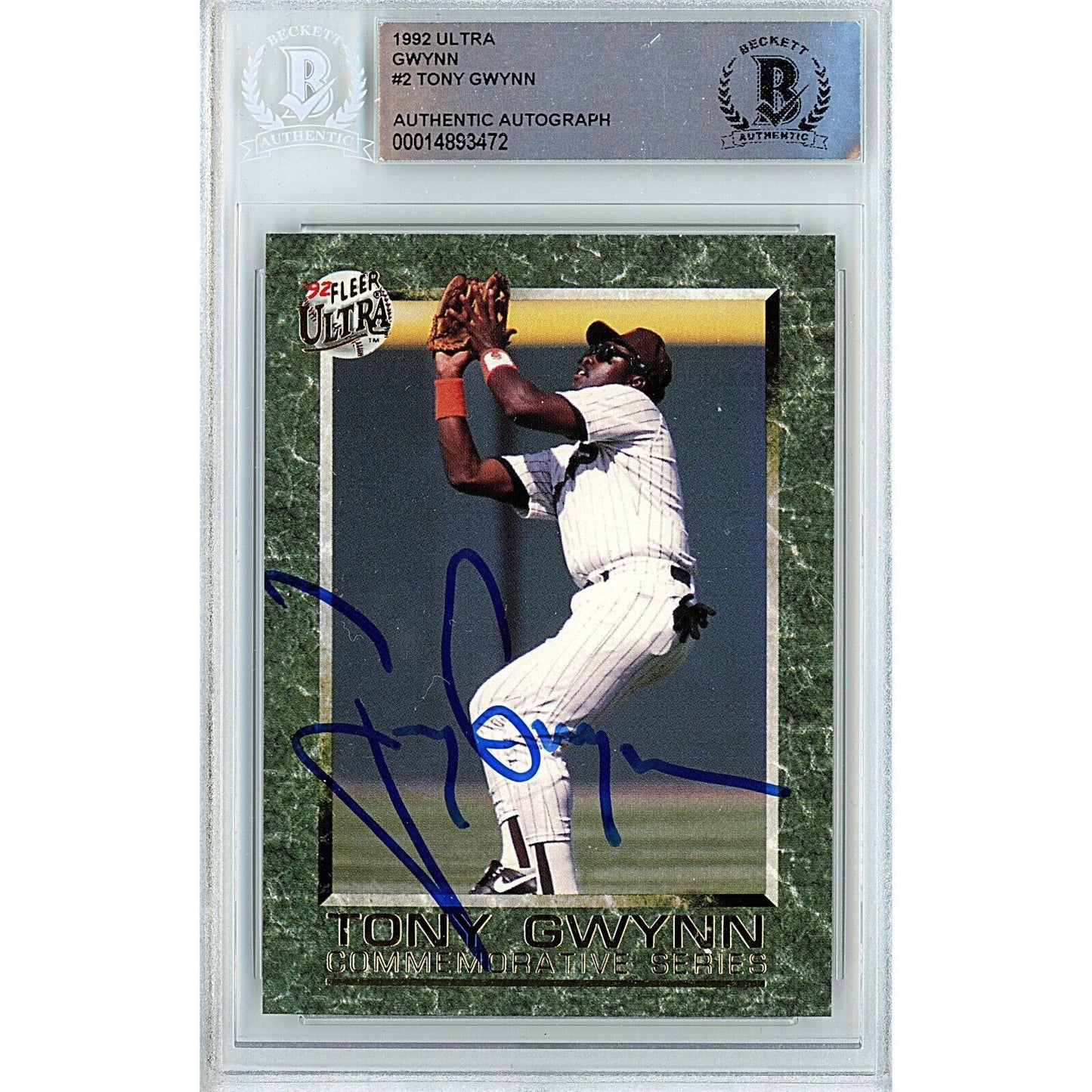 Baseballs- Autographed- Tony Gwynn San Diego Padres Signed 1992 Fleer Ultra Trading Card Beckett Authentic Auto Slab Front