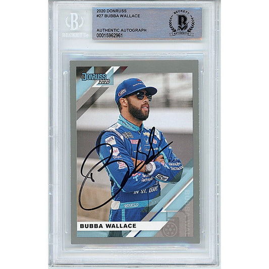 Nascar- Autographed- Bubba Wallace Nascar Signed 2020 Donruss Auto Racing Card Beckett Authentic Slab Front