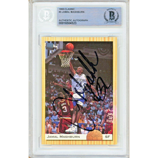 Basketballs- Autographed- Jamal Mashburn Kentucky Wildcats Signed 1993 Classic Basketball Rookie Card Beckett Authentic Auto Slab Front