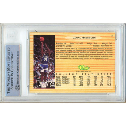 Basketballs- Autographed- Jamal Mashburn Kentucky Wildcats Signed 1993 Classic Basketball Rookie Card Beckett Authentic Auto Slab Back