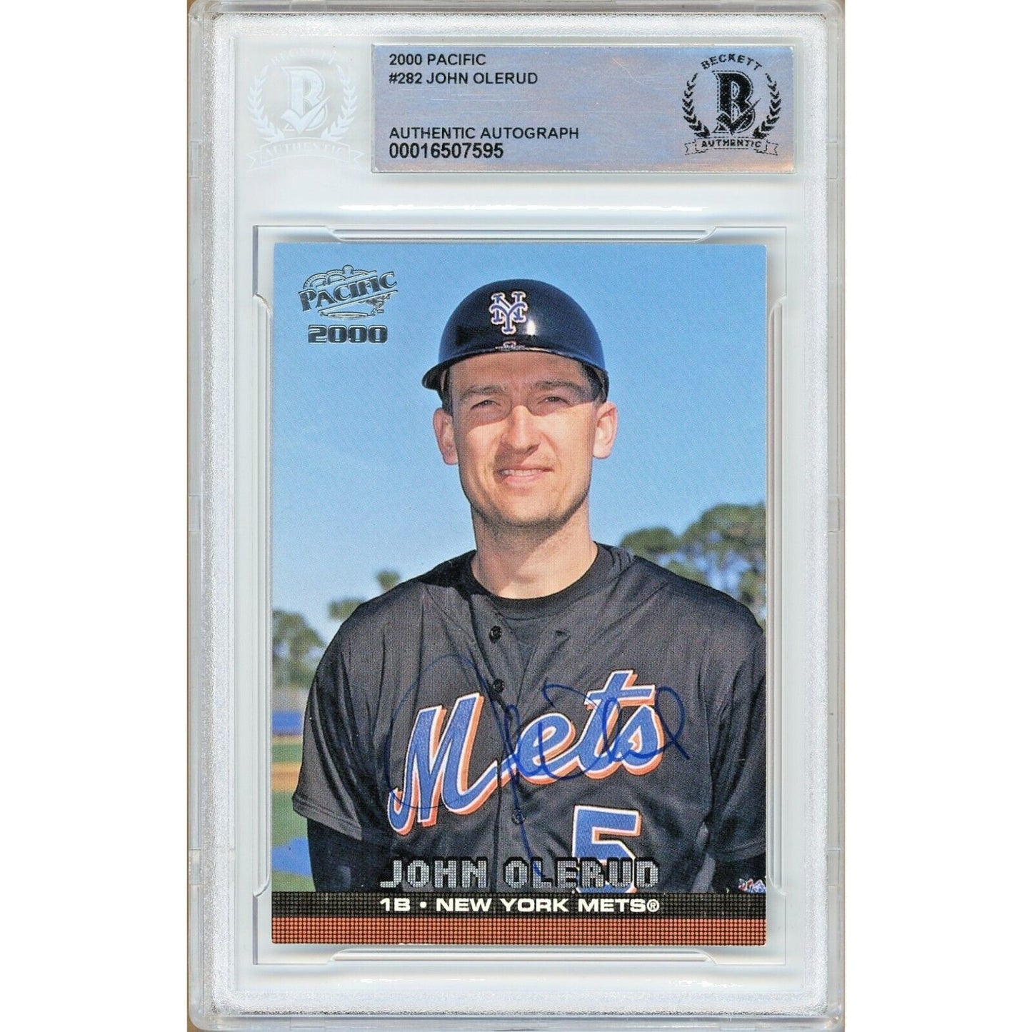 Baseballs- Autographed- John Olerud New York Mets Signed 2000 Pacific Baseball Card Beckett Authentic Auto Slab Front