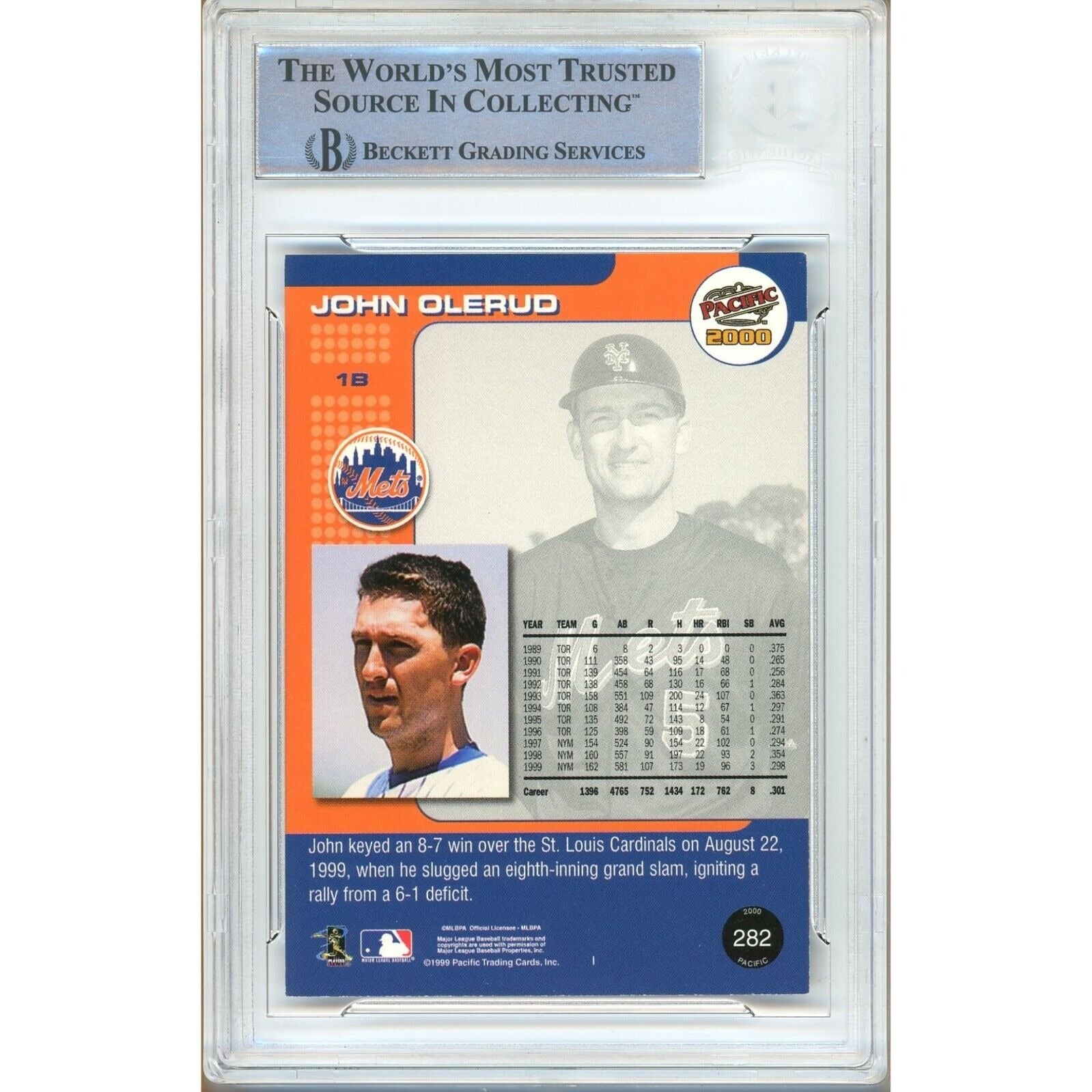 John Olerud New York Mets signed trading card – signature close-up – Beckett COA
