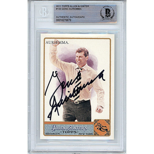 Basketballs- Autographed- Geno Auriemma Uconn Huskies Signed 2011 Topps Allen and Ginter Basketball Card Beckett Authentic Auto Slab Front